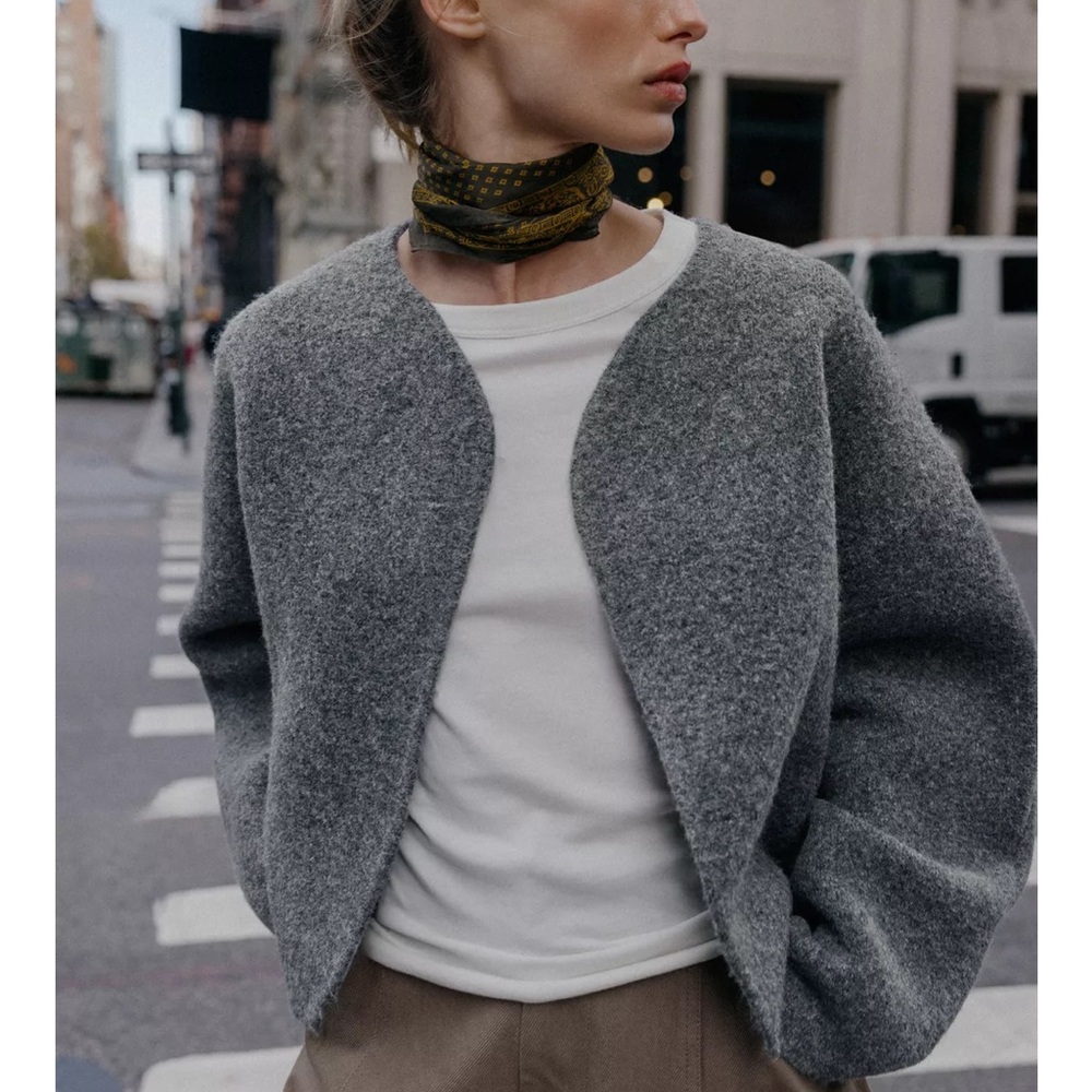 NWT Zara Double Face Gray Knit Cardigan